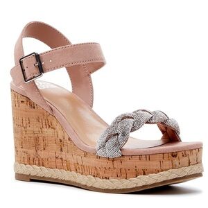 Madden NYC Women's Braided Rhinestone Wedge Sandal